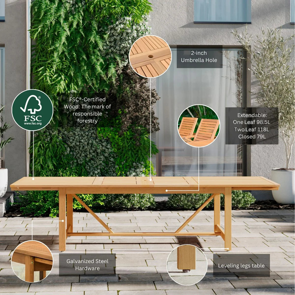 9-Piece Teak Finish Wood Extendable Patio Dining Set Y377