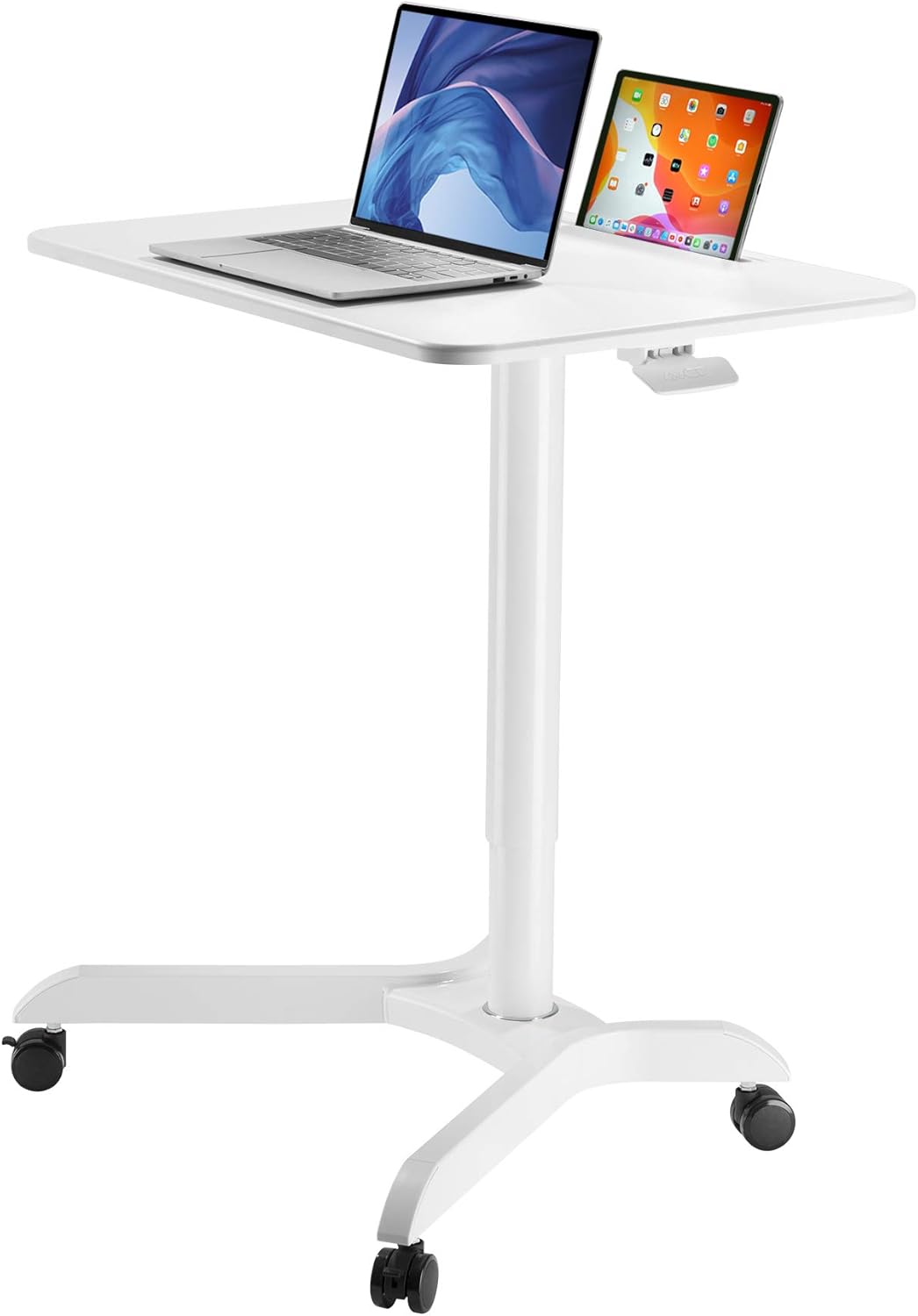 White Height Adjustable Mobile Laptop Standing Desk Cart with Brake Casters J878928