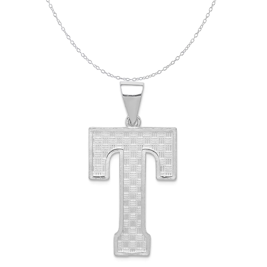 Sterling Silver Letter T Initial Charm Pendant with Cable Chain Necklace 20'' M312