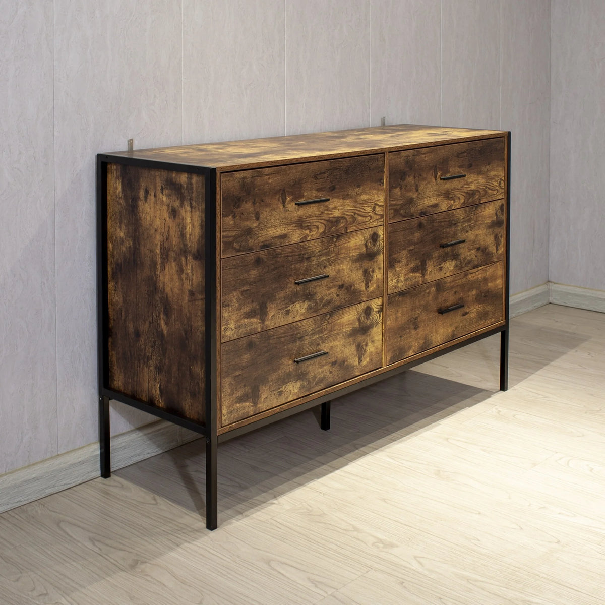 Rustic Brown Wood 6 Drawer Double Dresser U179765