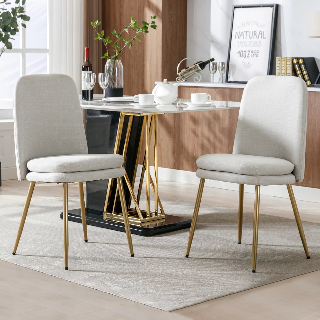 Set of 2 Beige Upholstered Dining Chairs with Metal Legs I371