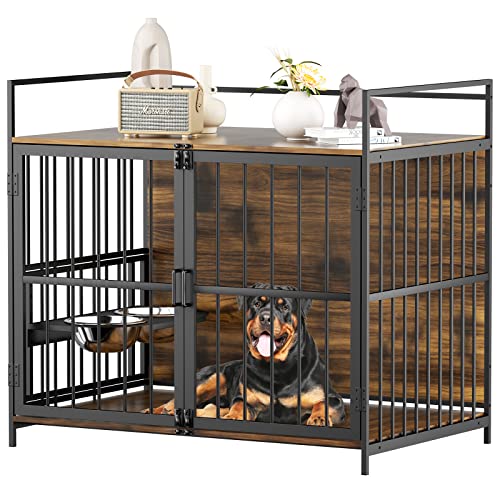 Large Dog Crate with 2 Stainless Steel Bowls D67598