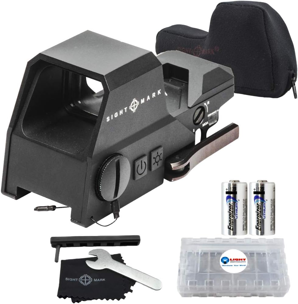 Red and Green Reticle Reflex Sight Bundle with 2 Extra CR123 Batteries and Battery Case O879