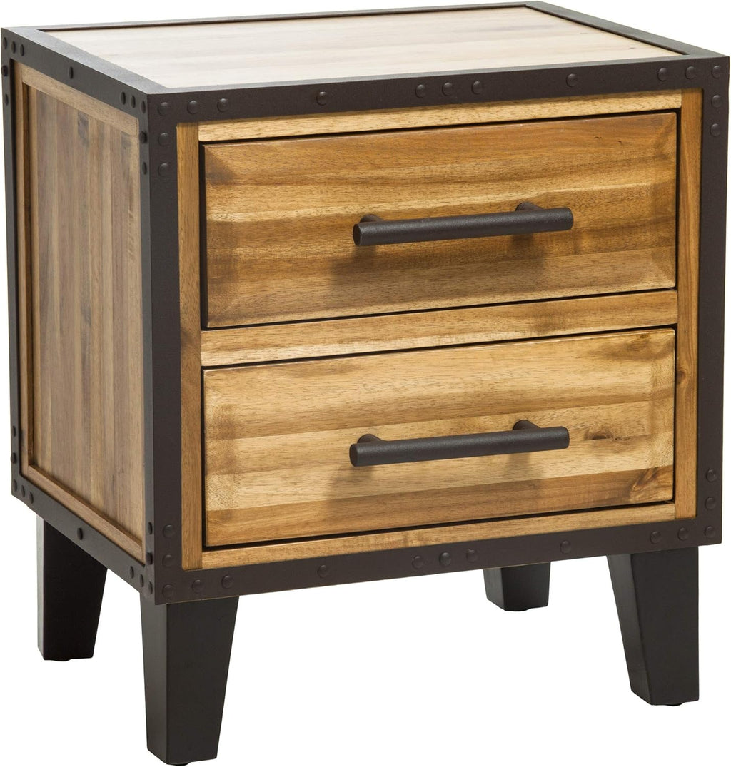 Natural Stained Acacia Wood Two Drawer Night Stand O968