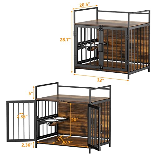 Large Dog Crate with 2 Stainless Steel Bowls D67598