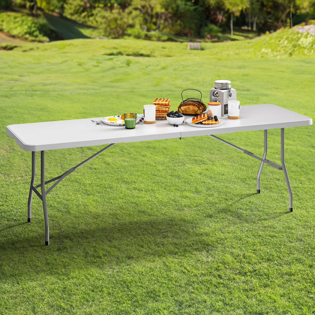 White 8FT Heavy Duty Plastic Folding Table with Carrying Handle Q366786