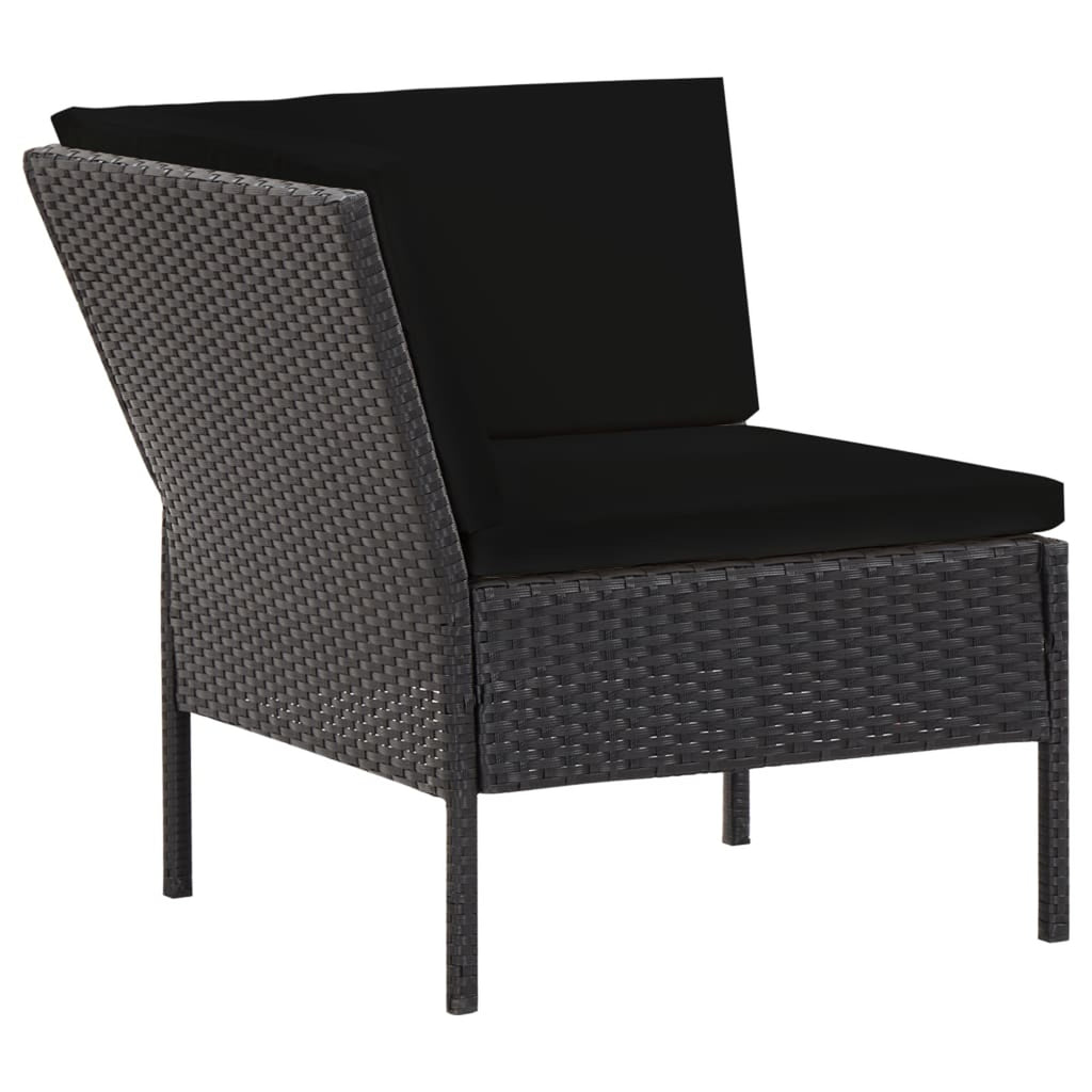 6 Piece Outdoor Conversation Set with Coffee Table Ottoman Black Poly Rattan Patio Sectional D292