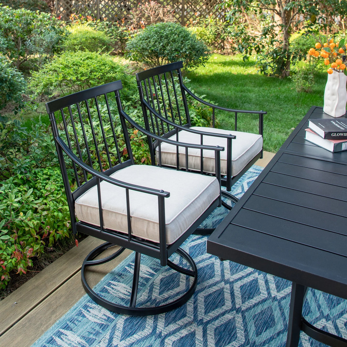 7-Piece Outdoor Dining Set with 6 Swivel Cushioned Chairs & Rectangular Table B175