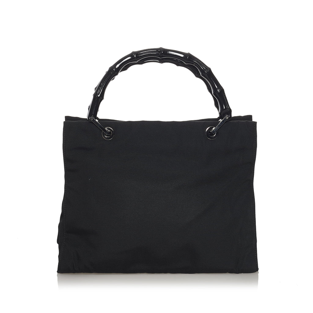Black Nylon Bamboo Top Handle Handbag Y329332