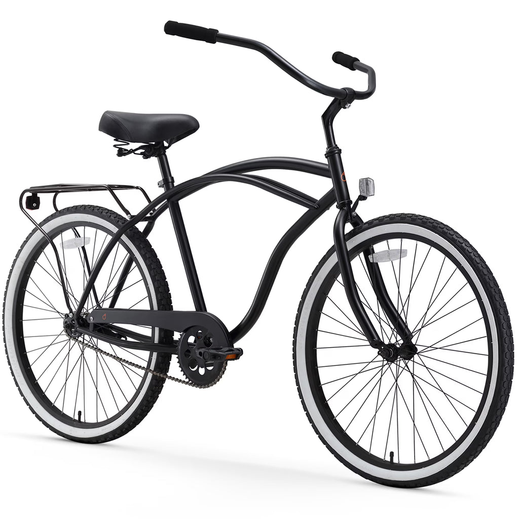26" Matte Black Single Speed Beach Cruiser Bicycle with Rear Rack I93754