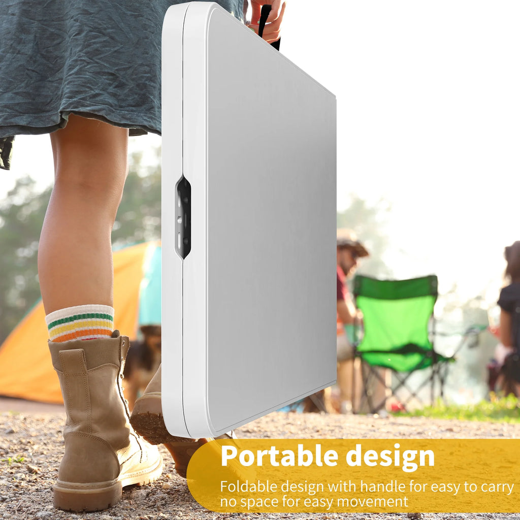 White 8FT Heavy Duty Plastic Folding Table with Carrying Handle Q366786