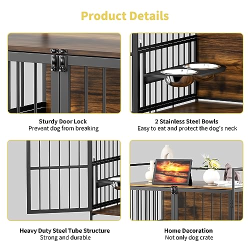 Large Dog Crate with 2 Stainless Steel Bowls D67598