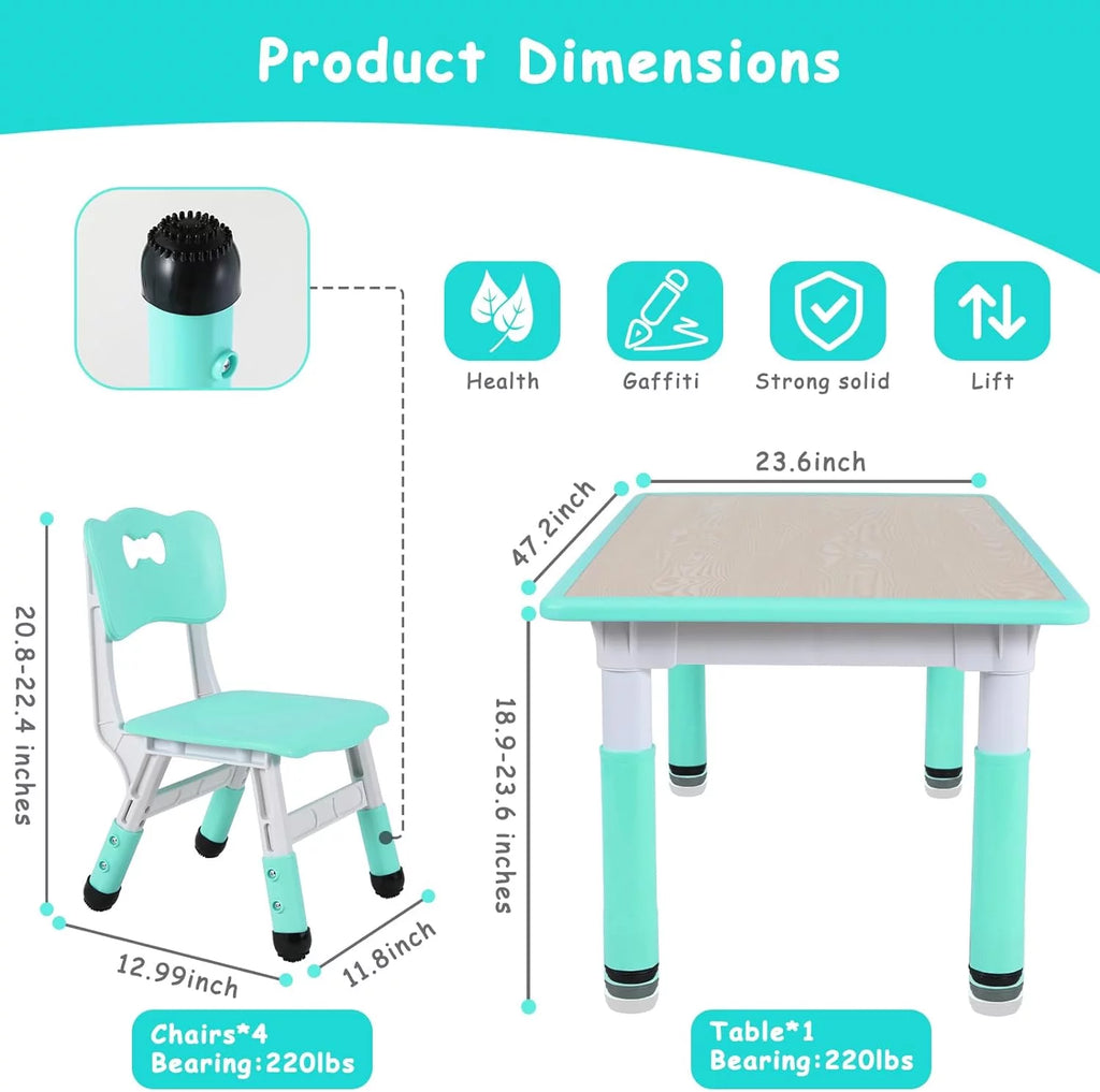 Adjustable Kids Table and Chairs Set, 5 Pieces H3560