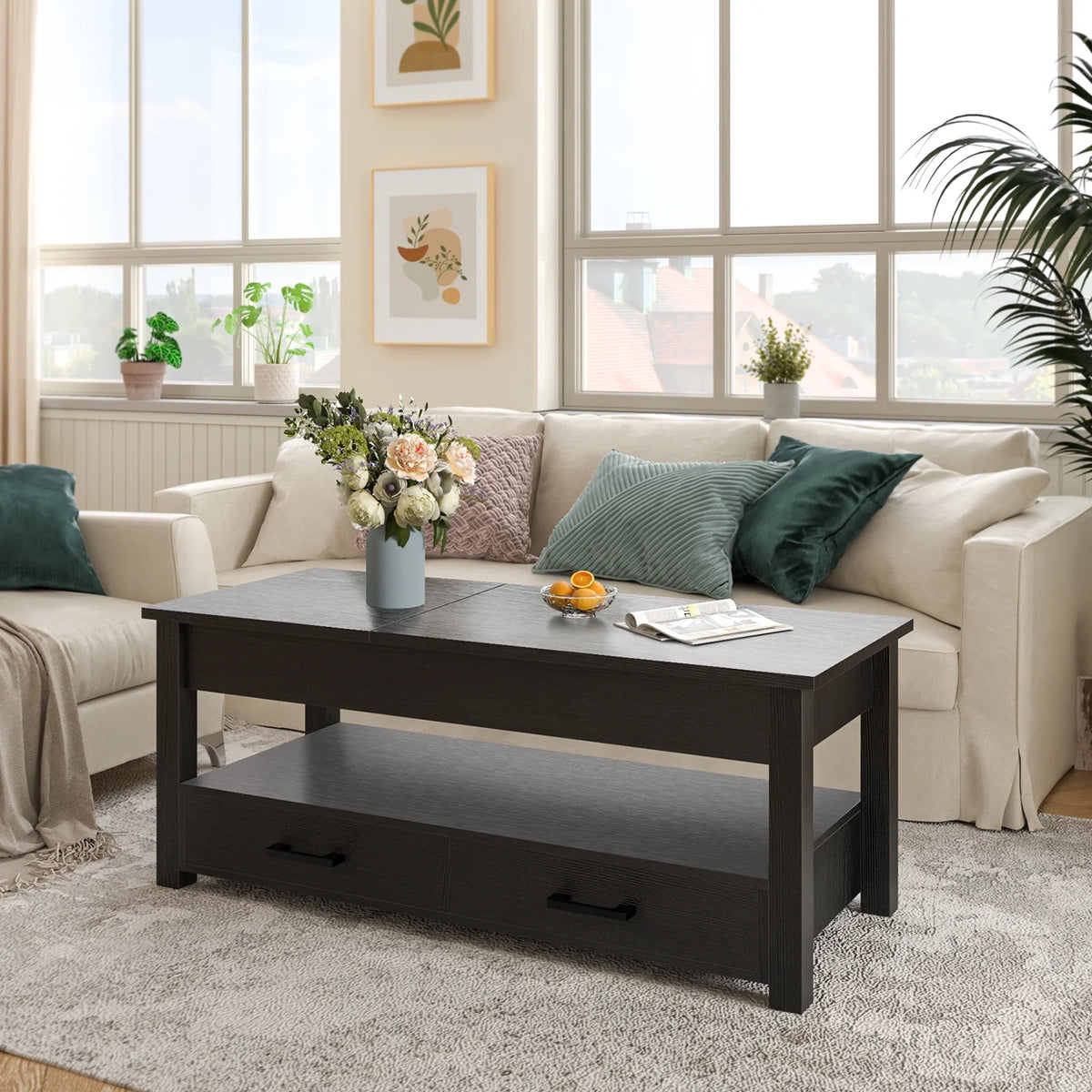 47.2'' Lift Top Coffee Table with Storage, 2 Drawers Black C951