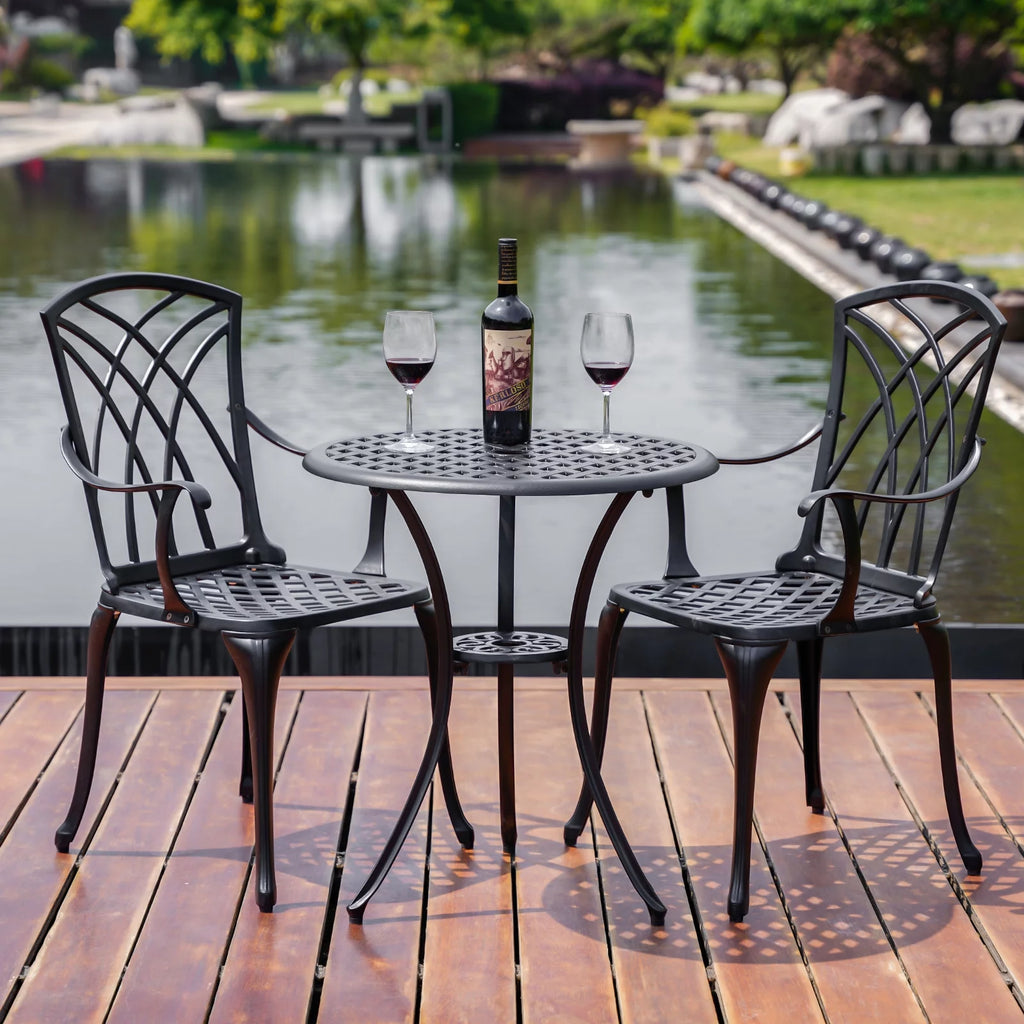 3-Piece Cast Aluminum Patio Bistro Set with Umbrella Hole Y270