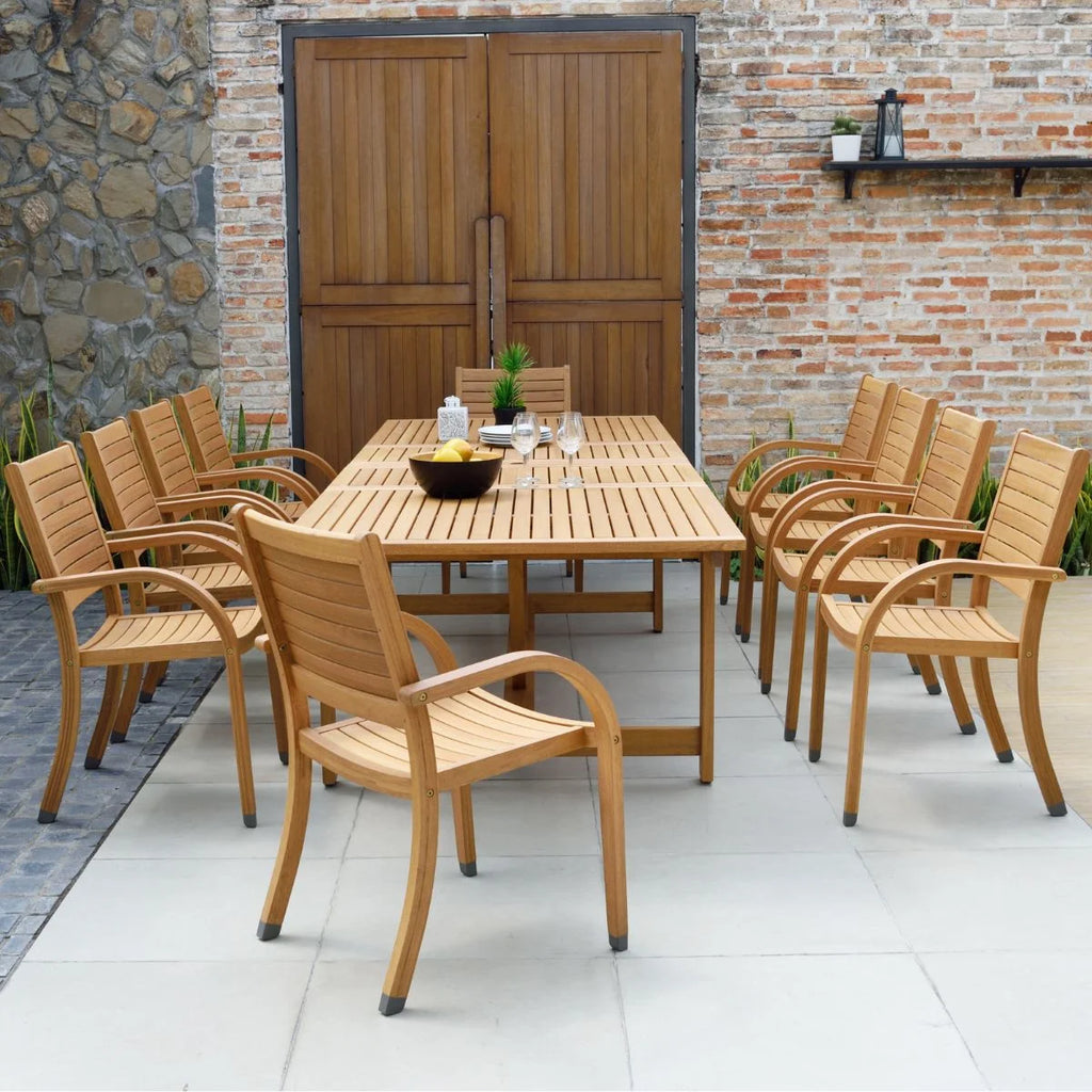 9-Piece Teak Finish Wood Extendable Patio Dining Set Y377