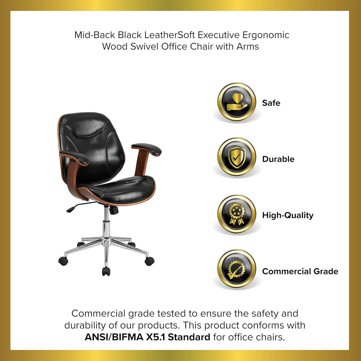 Black Faux Leather Ergonomic Office Chair J420