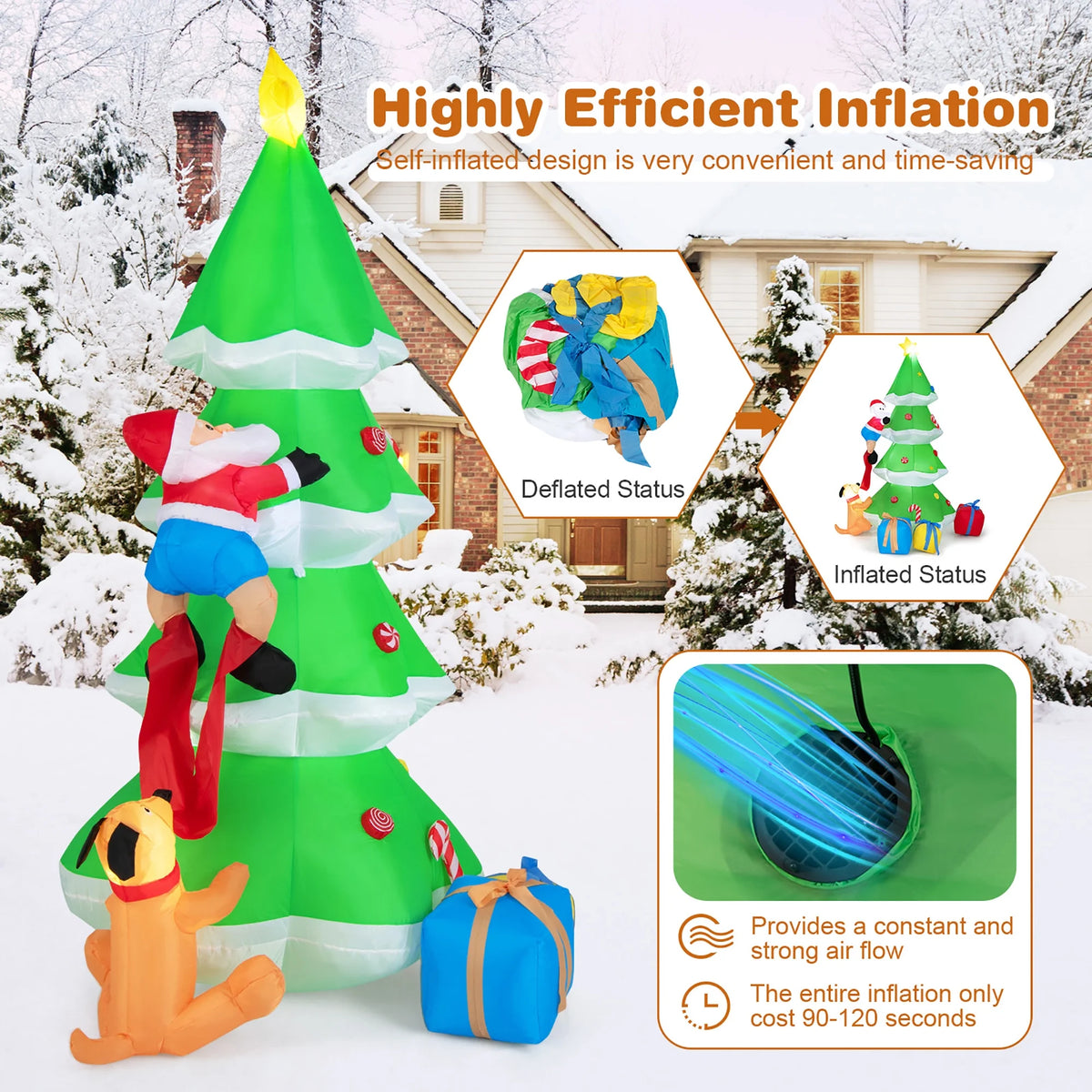 7 FT Inflatable Christmas Tree with Santa Claus & Dog C200928