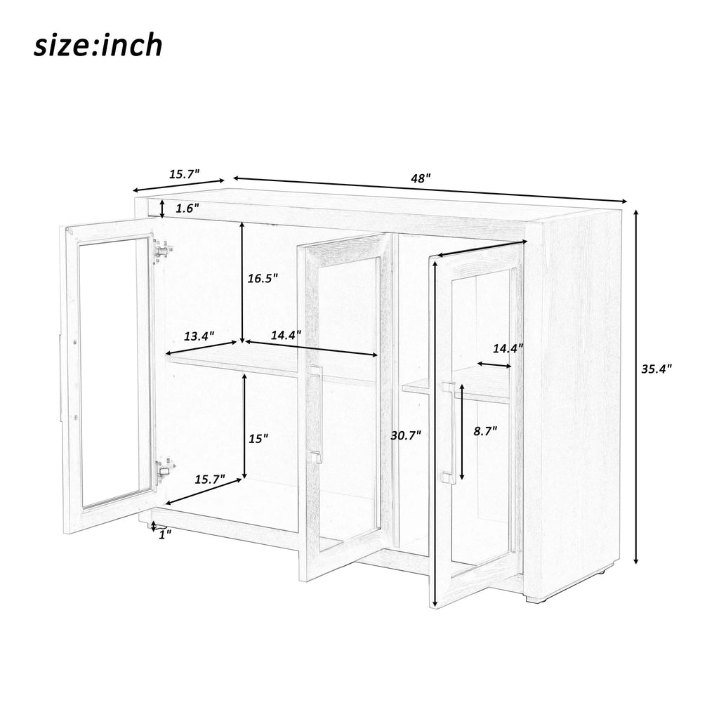 35" Tall MDF 3-door Accent Cabinet with Adjustable Shelf X569051