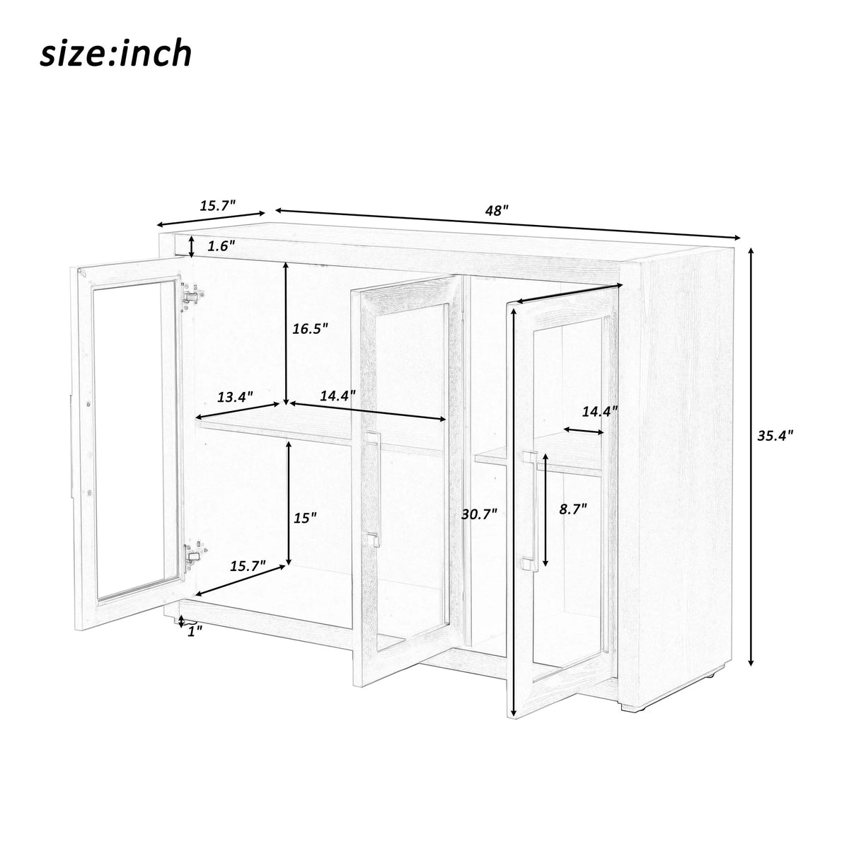 35" Tall MDF 3-door Accent Cabinet with Adjustable Shelf X569051