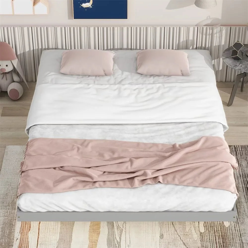 White Full Size Floating Platform Bed Frame with LED Lights Z946313