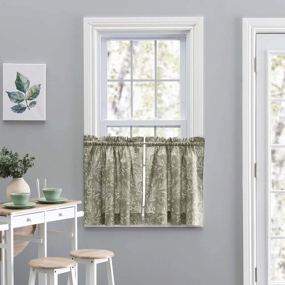 Sage Leaf Pattern Curtain Tiers 56"x24" K409964