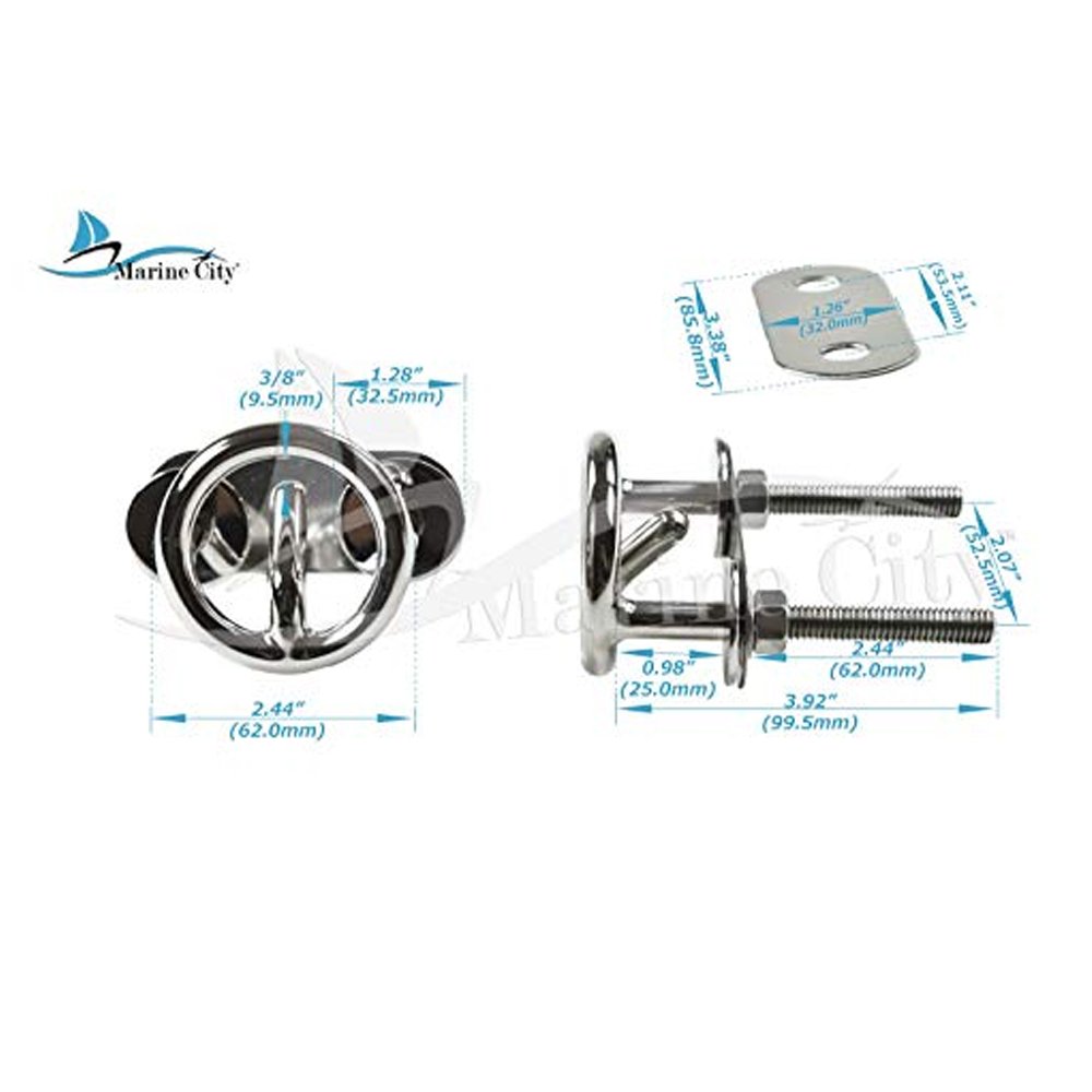 316 Stainless-Steel Transom Mount Ski Tow Hook 2 Pcs 3/8 V3580
