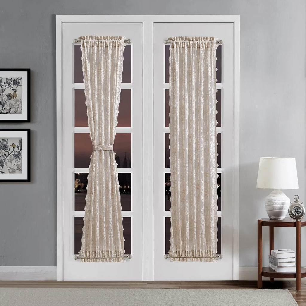 Gold Linen Lace French Door Curtains J3987
