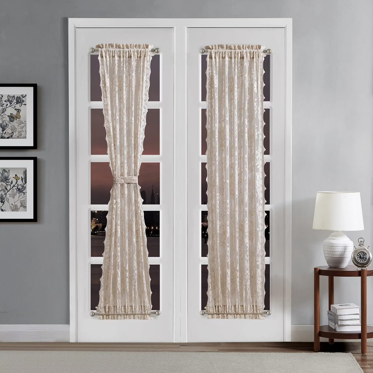 Gold Linen Lace French Door Curtains J3987