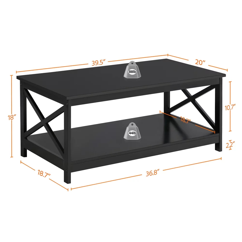 Wooden Rectangle Coffee Table with Storage Shelf S326