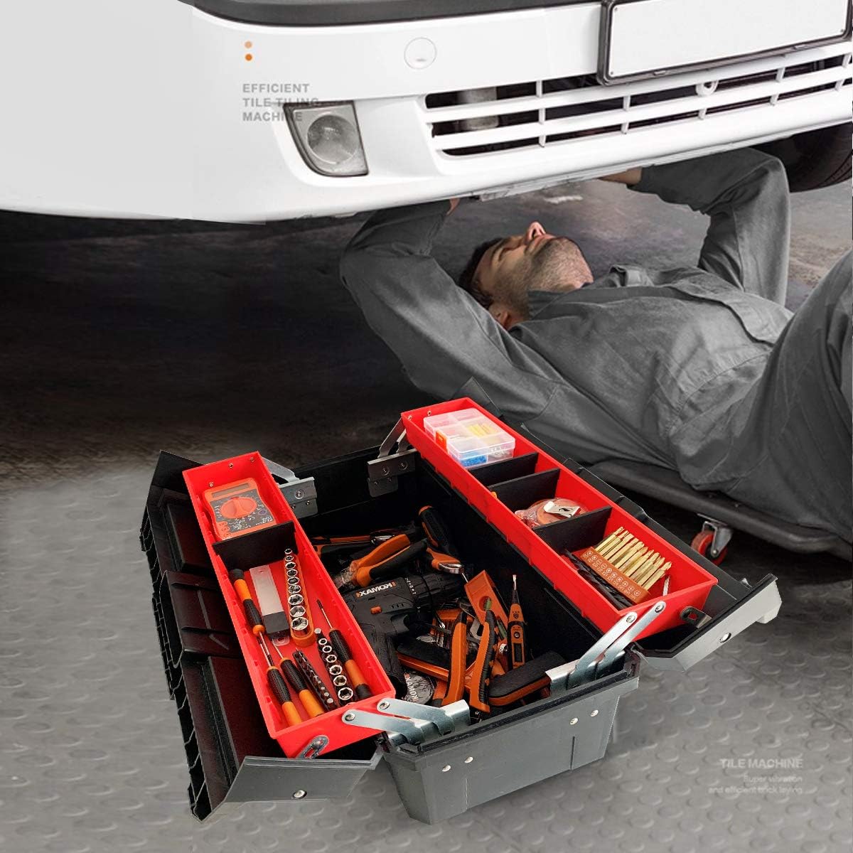 18.5" Portable Plastic Tool Box with Organizer Tray, Pack of 2 J482