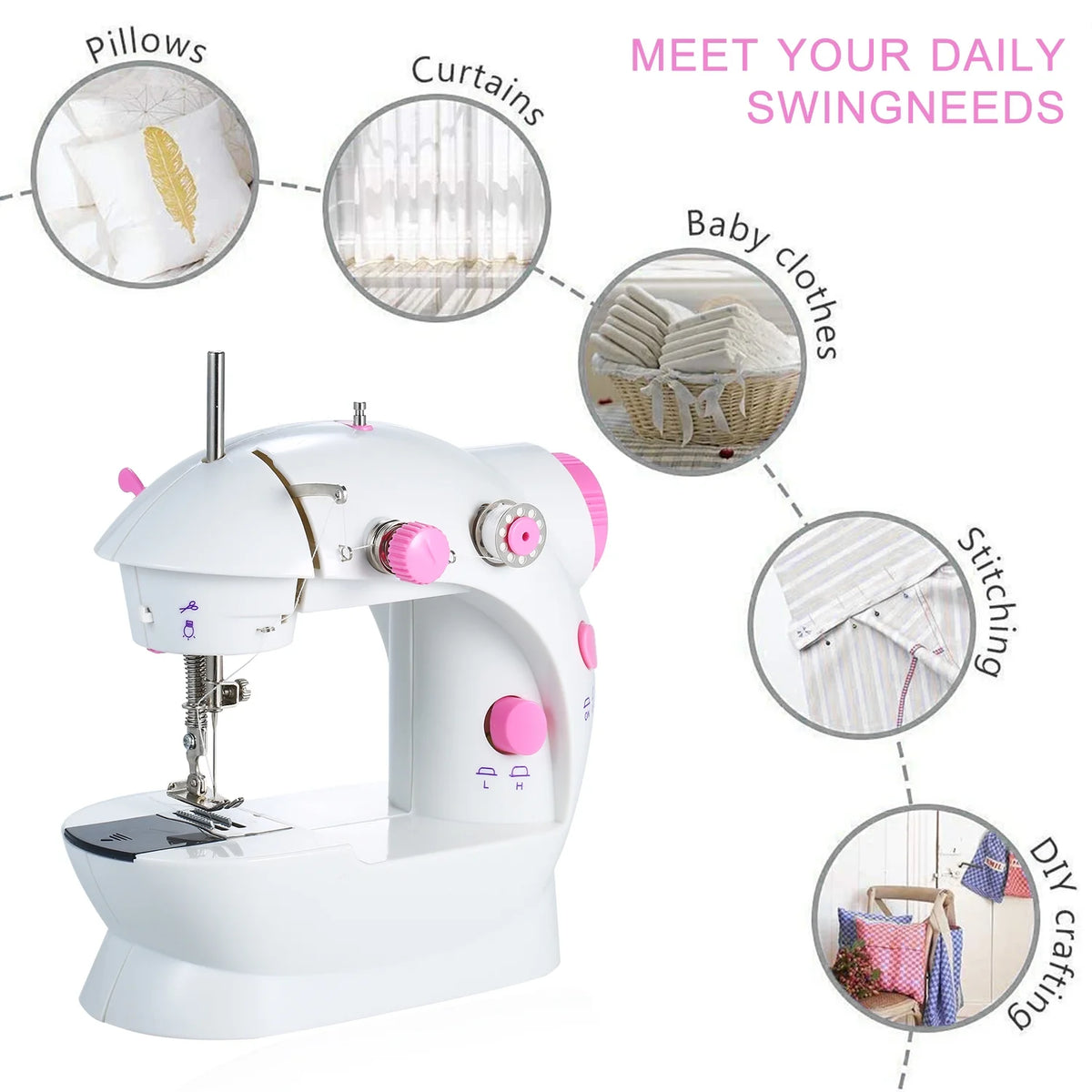 Mini Adjustable 2-Speed Portable Electric Sewing Machine with Light and Cutter H4808