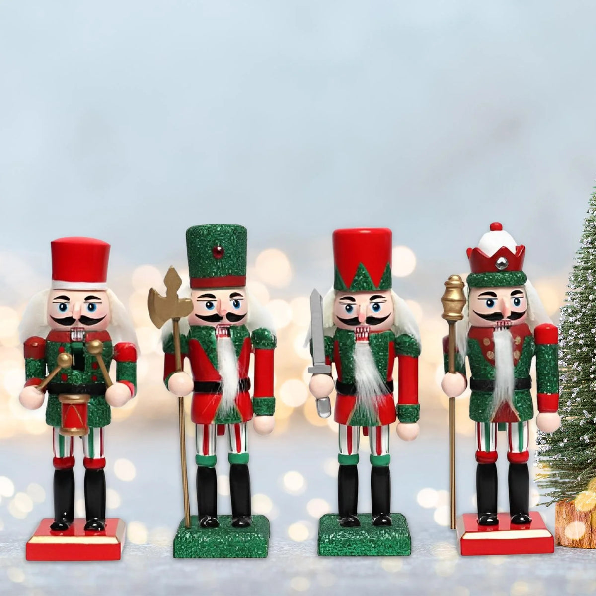 18cm 4 Pieces Wooden Nutcracker Soldier Table Decoration B66002