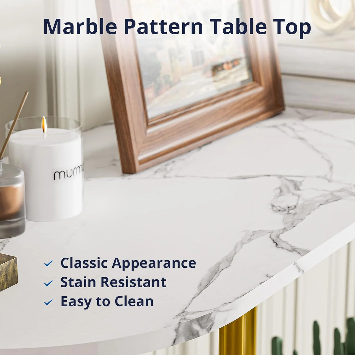 Gold 2-Tier Faux Marble Console Table T6847