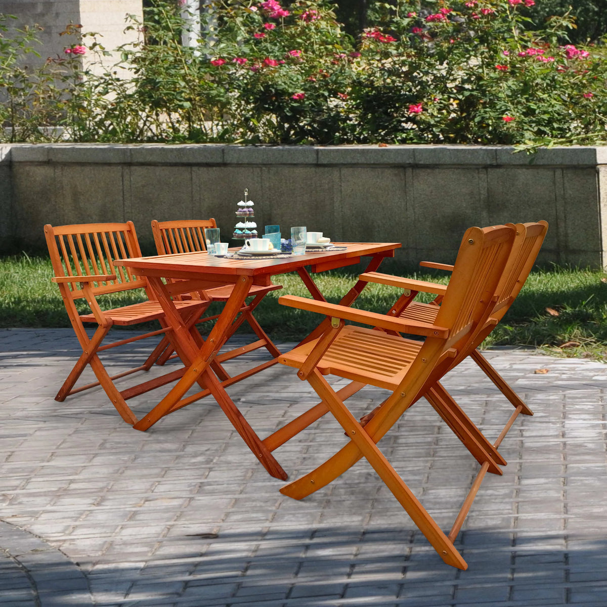 Foldable Patio Dining Set, 4 Folding Chairs & 1 Dining Table K279