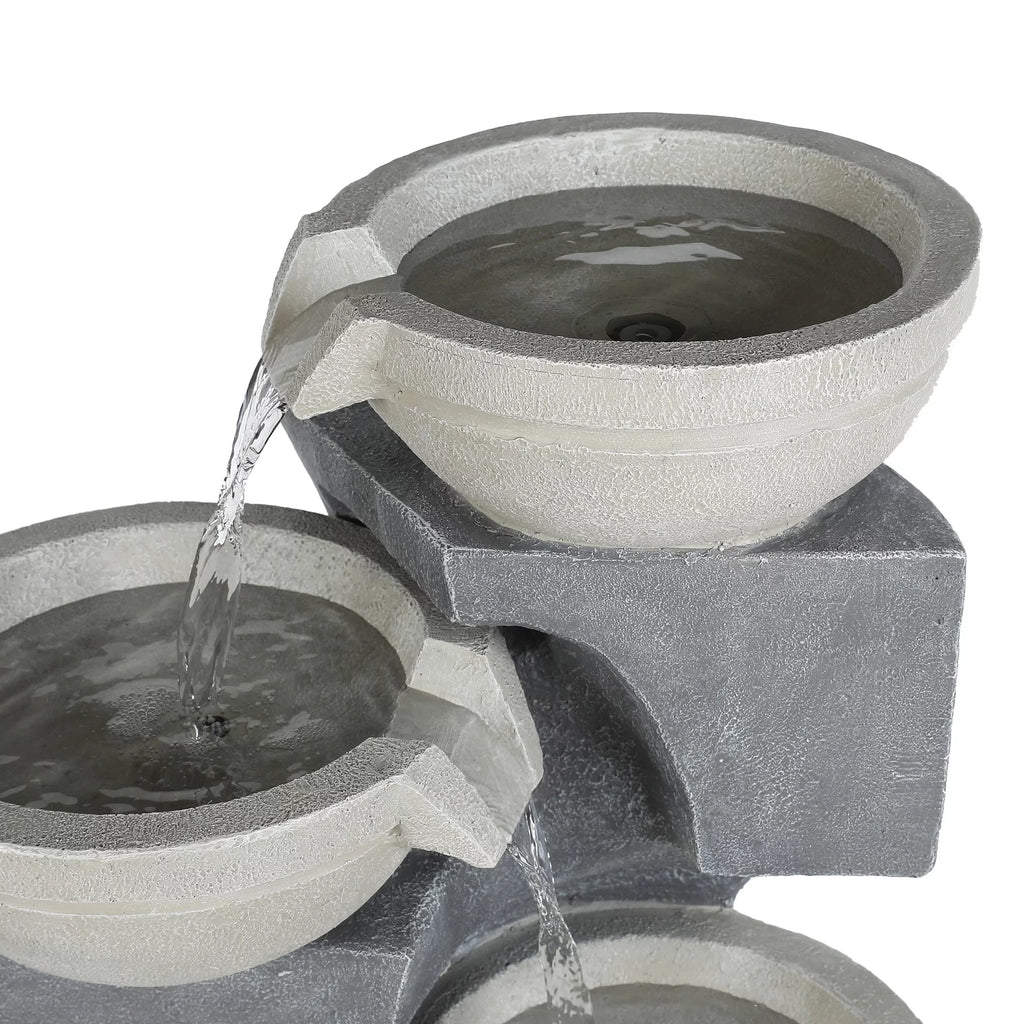 Gray Resin Cascading Outdoor Fountain with LED Lights N11386