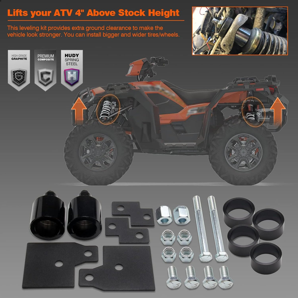 ATV Suspension 4 inch Lift Kit Front & Rear Pack of 2 F299390