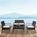 4-Piece Wicker Rattan Sectional Sofa Couch with Glass Coffee Table F6675