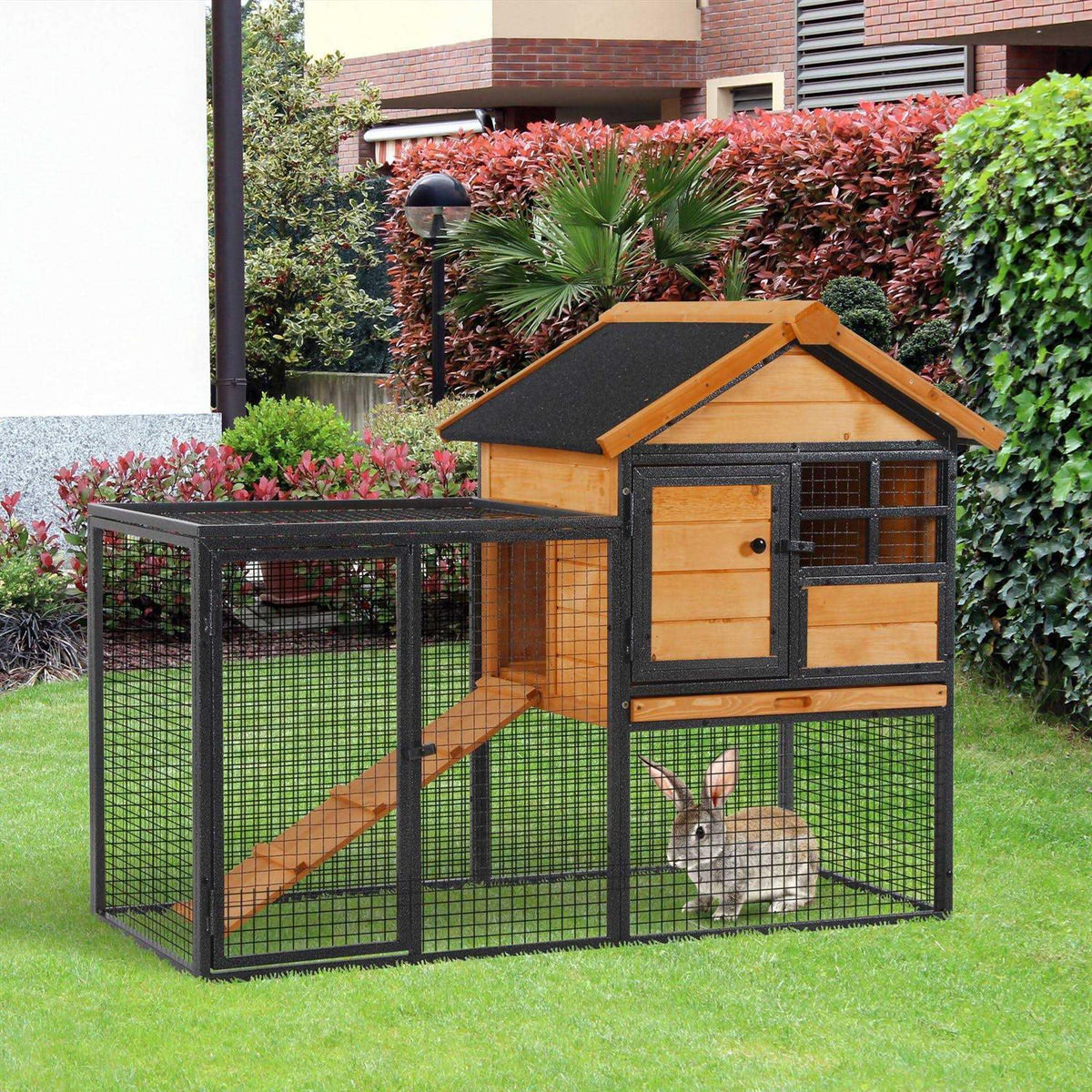 Elevated Wood-metal Pet House with Slide-Out Tray V25397