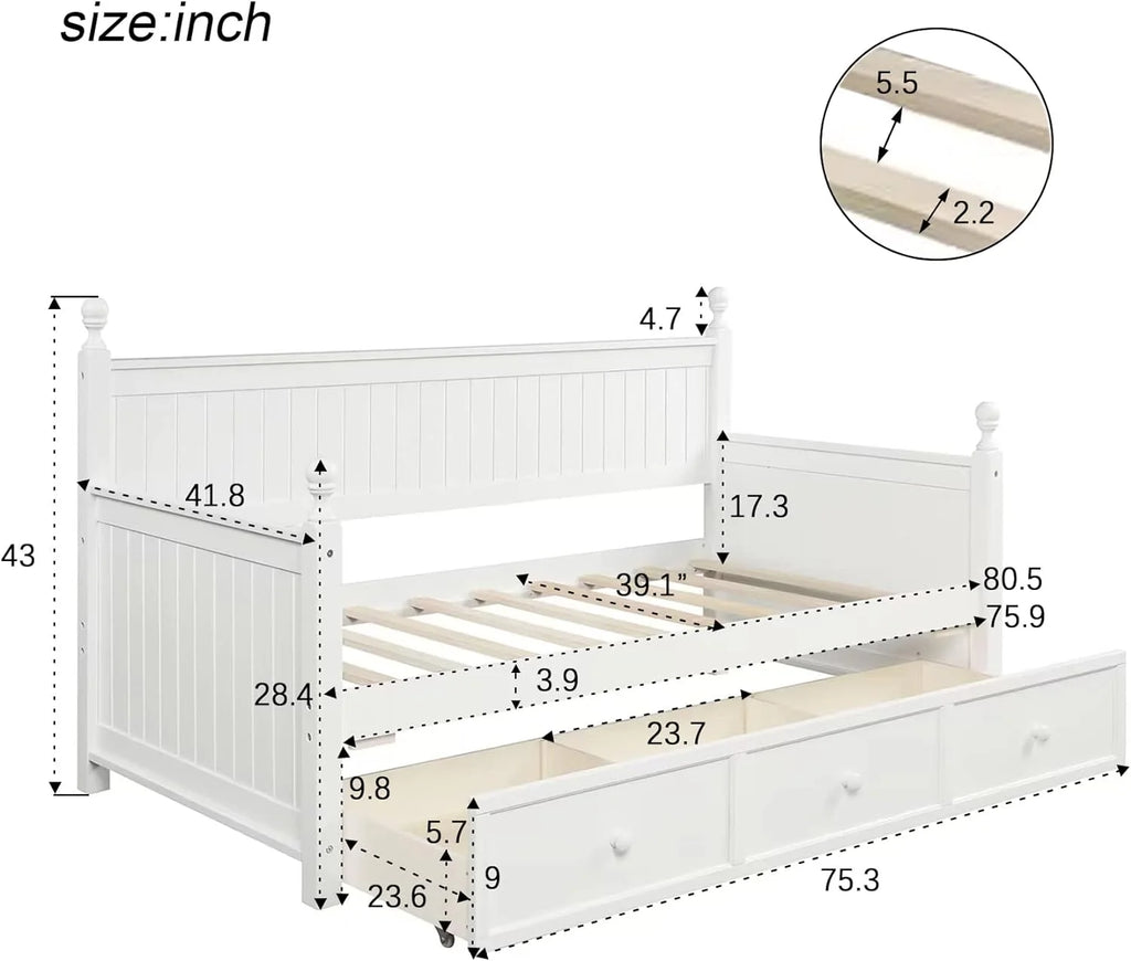 White Wood Daybed with Storage Drawers Z8286