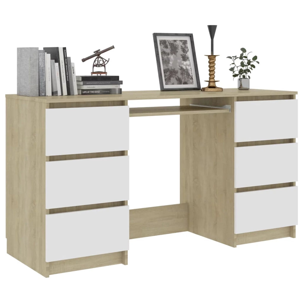 White Computer Desk with 6 Drawers M5313
