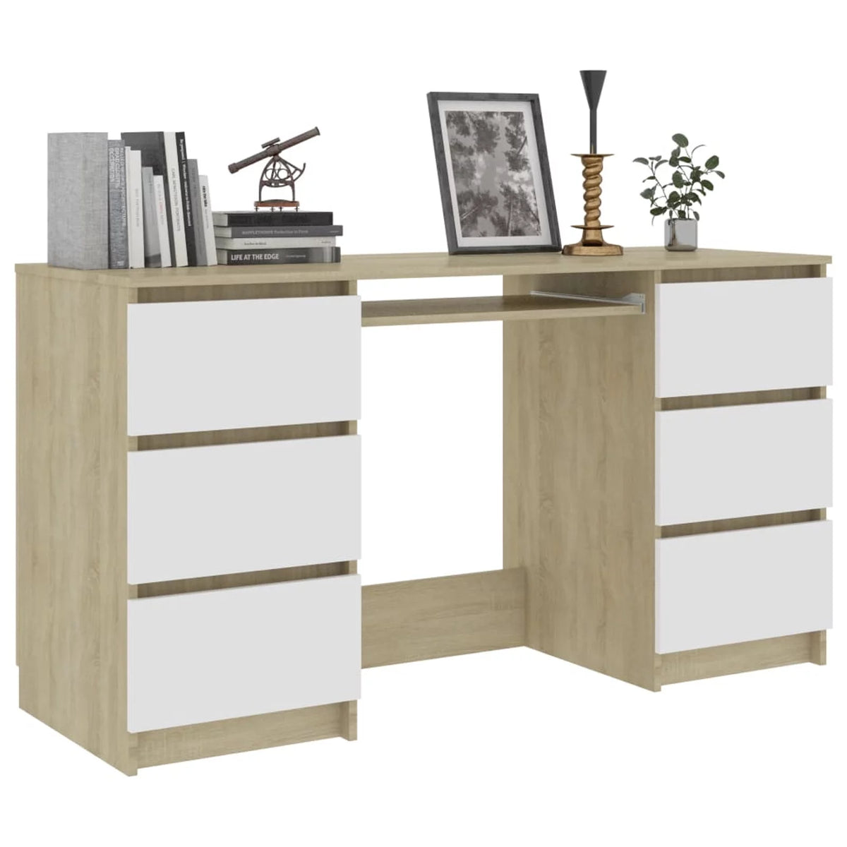 White Computer Desk with 6 Drawers M5313