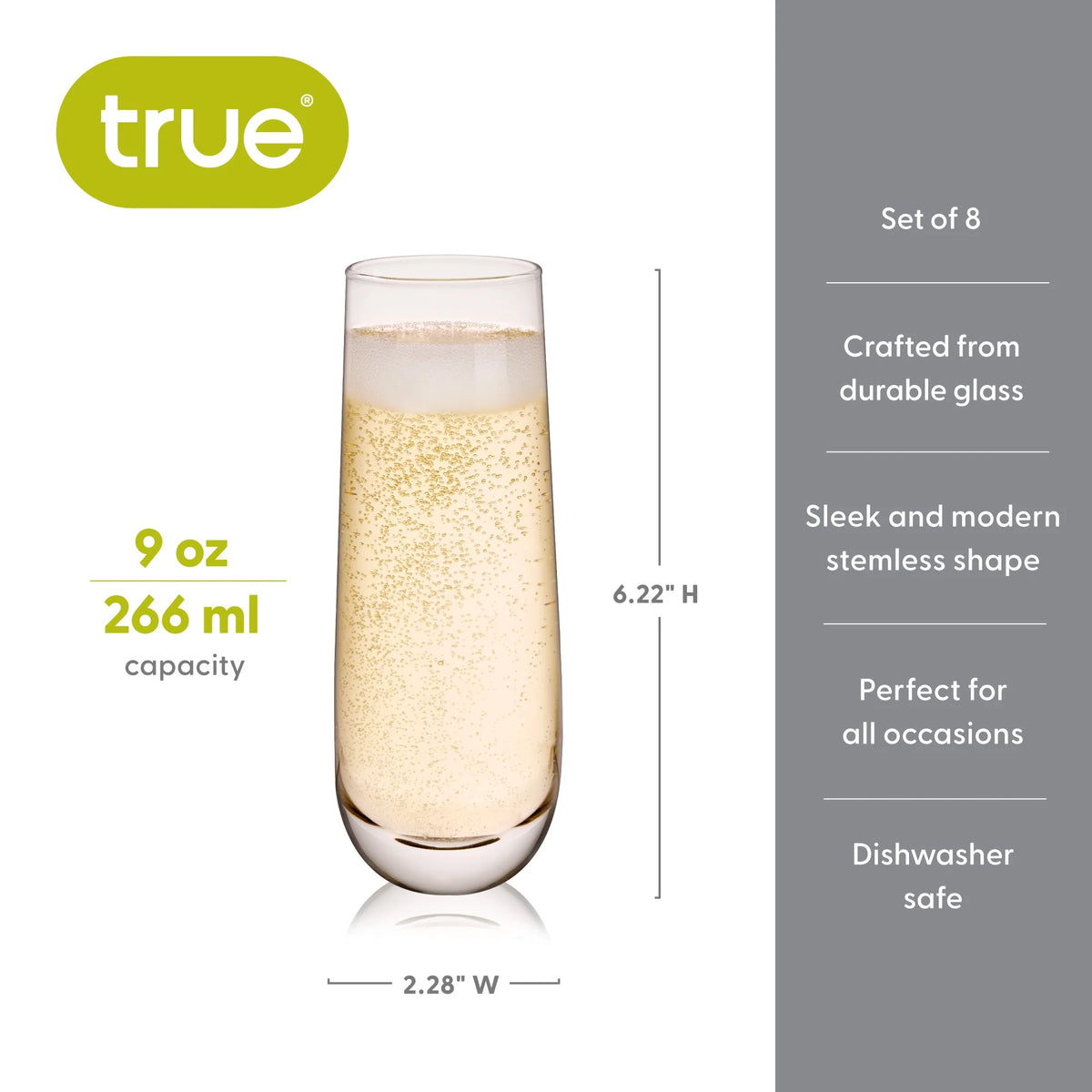 Stemless Champagne Flutes Glasses 9oz Set of 8 T3273