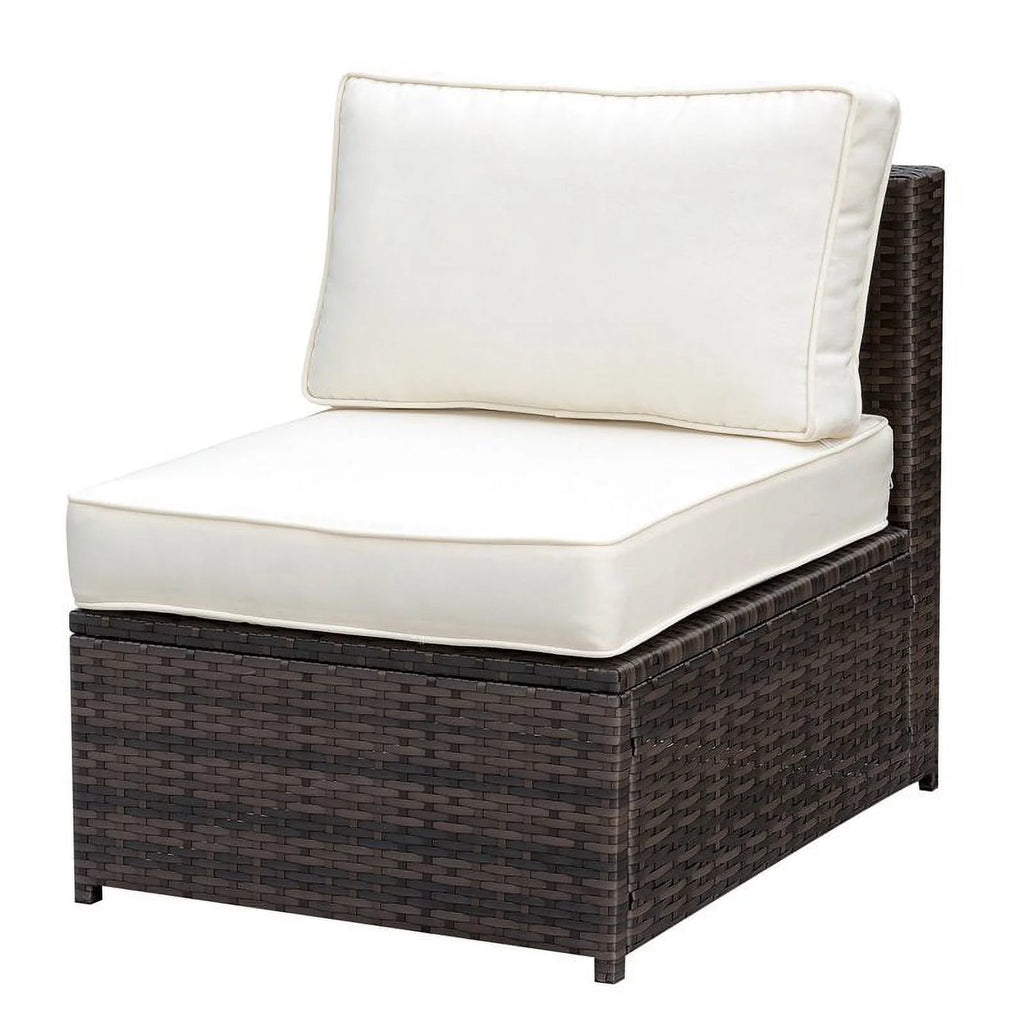 Brown and Beige Rattan Patio Armless Chair J3814