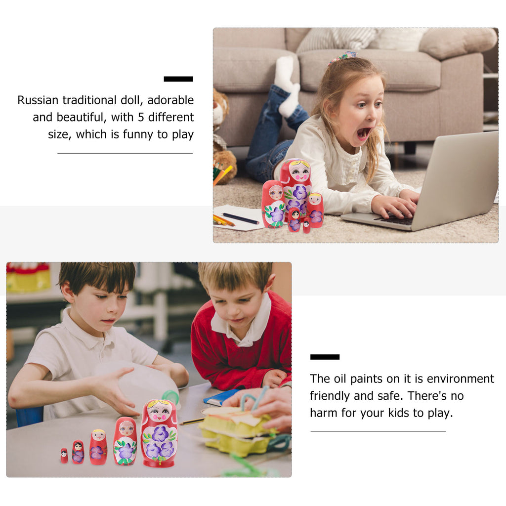 Red Travel Wooden Doll Decor 5 Pcs V262104