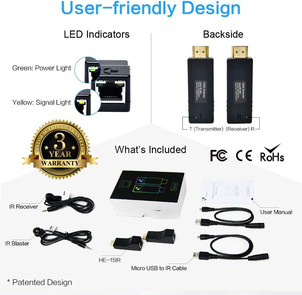 196ft 1080p HDMI Extender Over Single CAT5e/CAT6 Cable with Remote IR Control, HDMI Transmitter and Receiver Kit L611036