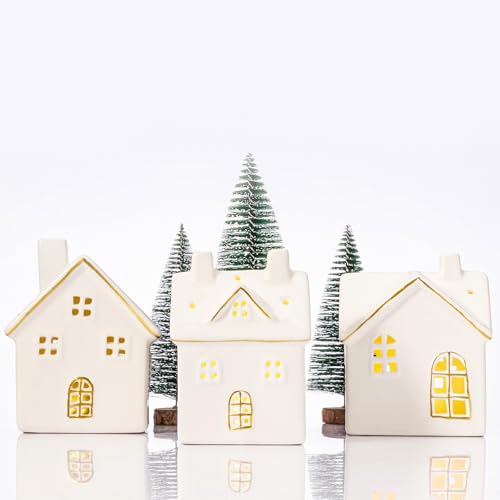 White 3Pcs Ceramic Christmas Village Houses G811