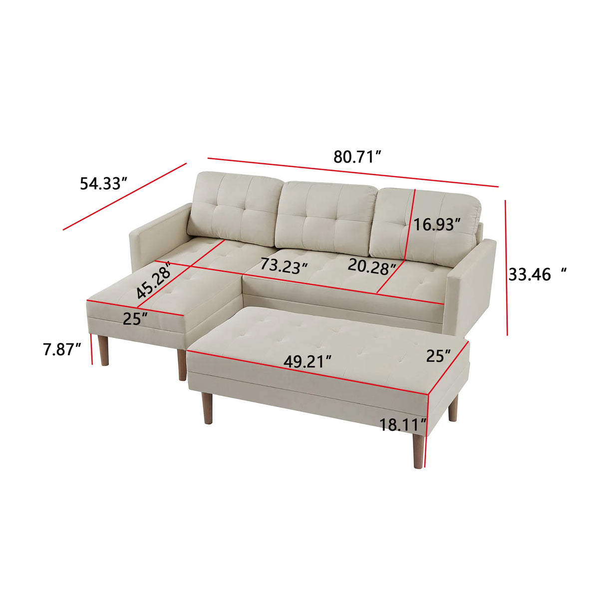 Beige Fabric Reversible Sleeper Sectional Sofa Bed F806