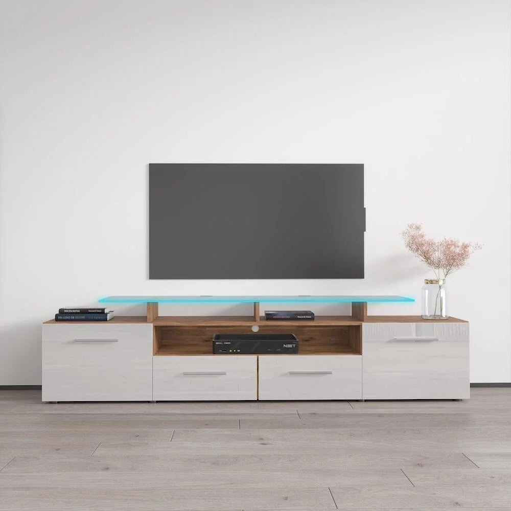 White Modern TV Stand with LED Light System N67065