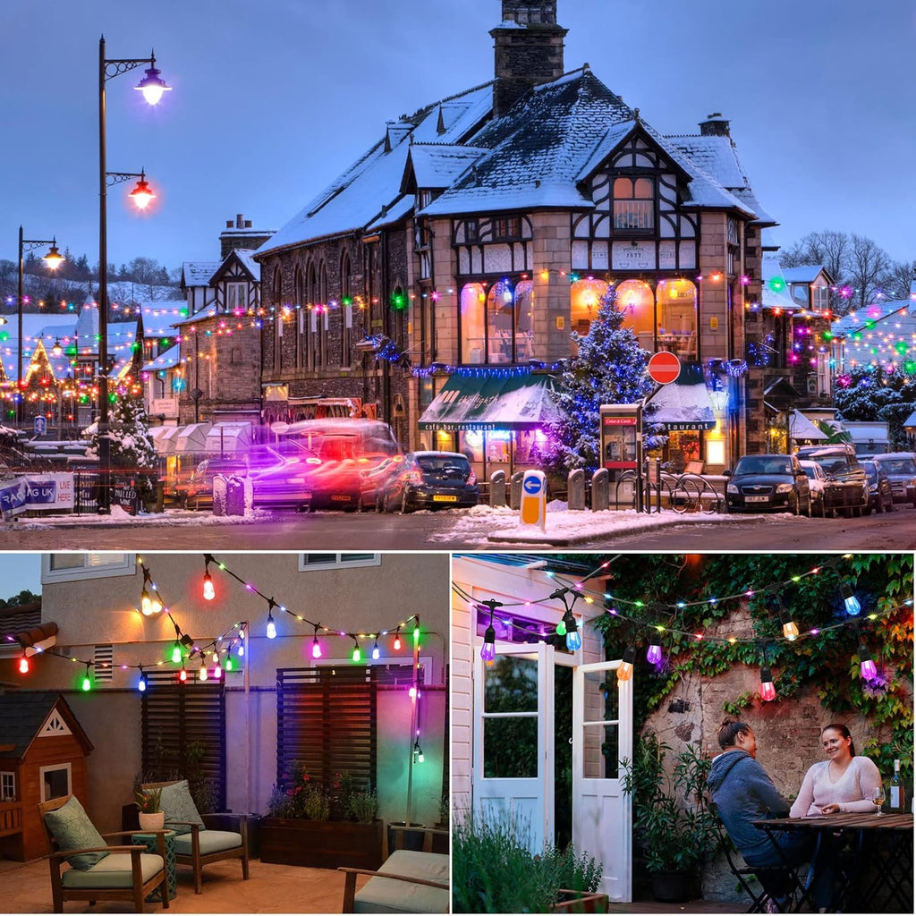 48FT RGB LED String Lights with Remote, Waterproof Edison Bulb Outdoor Lights T348